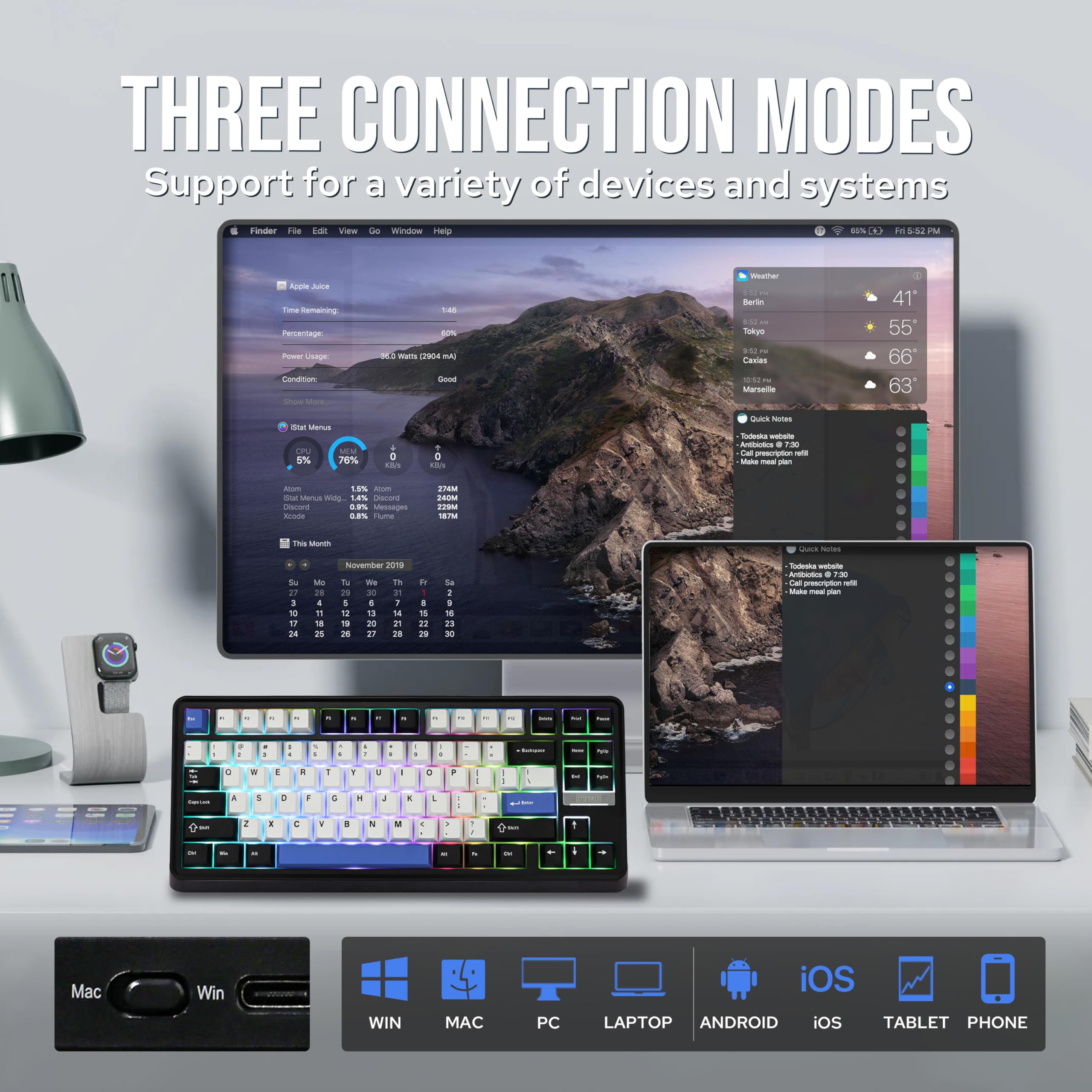 EPOMAKER TH85 メカニカルキーボード EPOMAKER TH85 QMK/VIA Kablosuz Oyun Klavyesi, BT5.0/2.4GHz/USB-C